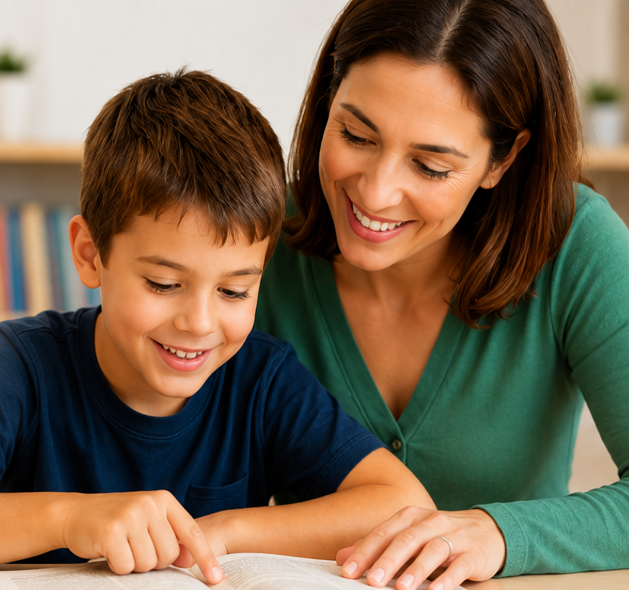Mother and son working together, reading intervention services from Bright Futures Reading Lab